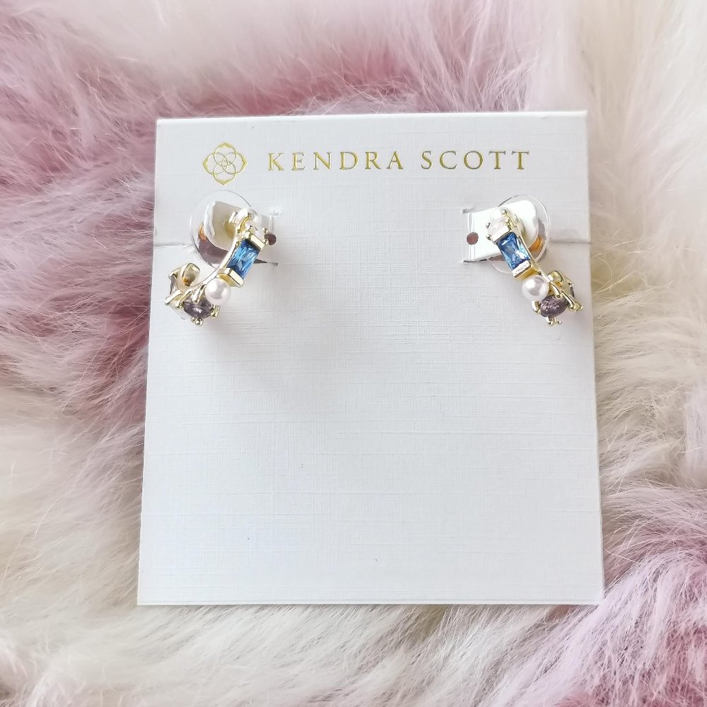 Kendra Scott Blue Crystal and Pearl Gold Tone Ear Climbers